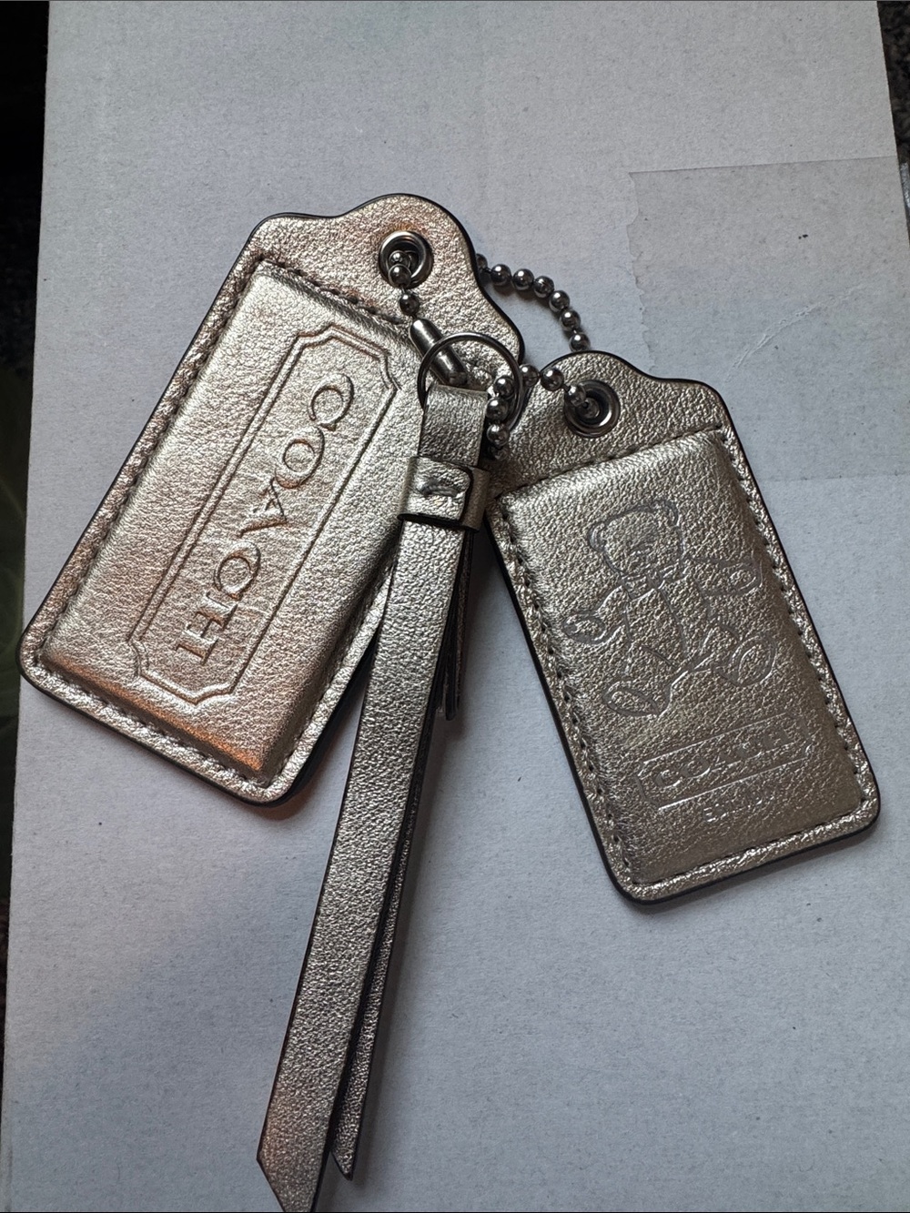 Coach Metallic Silver Leather Key & Card Holder Set